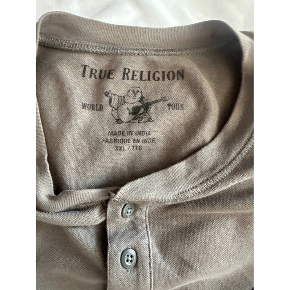 True Religion Men’s XXL Taupe Long Sleeve Henley Shirt Embroidered Logo Casual - Picture 5 of 7